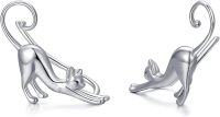 wholesale 925 Sterling Silver Hypoallergenic Cat Shaped Stud Earrings for Women Girls Gifts 43mm Length-Cat