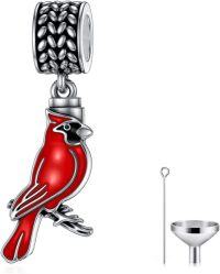 wholesale 925 Sterling Silver Red Cardinal Sunflower Heart Cross Family Tree Cremation Charm Urn Bead Bracelet Keepsake Memorial Locket-Cardinal