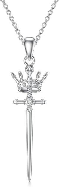 wholesale 925 Sterling Silver Crown Dragon Sword Cross Pendant Necklace for Women's Gifts-Crown