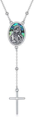 wholesale 925 Sterling Silver Abalone Shell Virgin Mary Cross Pendant Y Necklace-0-0