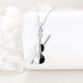 wholesale 925 Sterling Silver Black Enamel Violin Necklace Musical Instrument Jewelry for Women Girls-0-2
