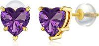 wholesale 14K Gold 1Ct Heart Cut Created Birthstone Stud Earrings for Women-February-Amethyst