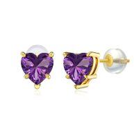 wholesale 14k Yellow Gold Red Heart Stud Earrings-February-Amethyst