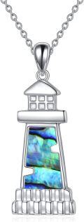 wholesale 925 Sterling Silver Abalone Shell Lighthouse Pendant Necklace  for Women Girlfriends Lover-0-0