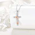 wholesale 925 Sterling Silver Rose Gold Plated Flower Cross Pendant Necklace for Women-0-2