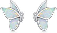 wholesale 925 Sterling Silver Butterfly Stud Earrings with White Opal Inlay Animal Lovers s for Women-Butterfly Wings Earrings