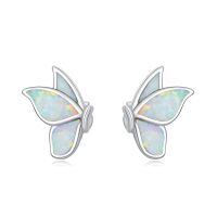 wholesale 925 Sterling Silver Butterfly Stud Earrings with White Opal Inlay Animal Lovers s for Women-Butterfly Wings Earrings