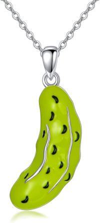 wholesale 925 Sterling Silver Green Enamel Pickle Pendant Necklace s for Women-Pickle