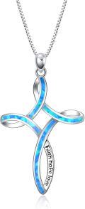 wholesale 925 Sterling Silver Turquoise and White Opal Celtic Cross Pendant Necklace for Women-0-29