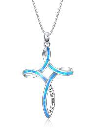 wholesale 925 Sterling Silver Turquoise and White Opal Celtic Cross Pendant Necklace for Women-Blue