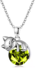 wholesale Wholesale 925 Sterling Silver Birthstone Cat Pendant Necklace Gift for Women-0-0