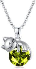wholesale 925 Sterling Silver Cat Mom Baby Sleeping With Yellow Crystal Pendant Necklace-0-35