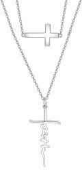 wholesale 925 Sterling Silver Faith Cross Layered Pendant Necklace Religious Jewelry for Women Girls Gifts 45cm Chain Length-0-0