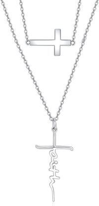wholesale 925 Sterling Silver Faith Cross Layered Pendant Necklace Religious Jewelry for Women Girls Gifts 45cm Chain Length-Faith Cross-B