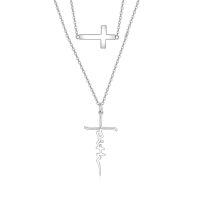 wholesale 925 Sterling Silver Faith Cross Layered Pendant Necklace Religious Jewelry for Women Girls Gifts 45cm Chain Length-Faith Cross-B