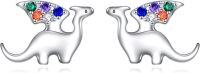 wholesale 925 Sterling Silver Dinosaur Stud Earrings with Colorful Stones - Halloween  for Her-Dinosaur Earrings