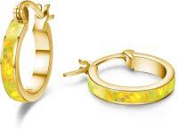 wholesale 925 Sterling Silver Plated Yellow Gold  Yellow Fire Opal Huggie Hoop Earrings for Women-Yellow Opal Gold