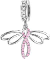 wholesale 925 Sterling Silver Dragonfly Pink Ribbon Dangle Charm Bead for Pandora Style Bracelets Jewelry Making Supplies (Pink)-Dragonfly