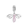 wholesale 925 Sterling Silver Pink Ribbon Dragonfly Charm Pendant-0-0