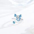 wholesale 925 Sterling Silver Blue Enamel Axolotl Heart-Shaped Stone Adjustable Ring Jewelry-0-1