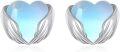 wholesale 925 Sterling Silver Angel Wing Moonstone Heart Stud Earrings for Women Girls Valentine's Day Gift-0-0