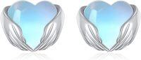 wholesale 925 Sterling Silver Angel Wing Moonstone Heart Stud Earrings for Women Girls Valentine's Day Gift-Moonstone hug earrings