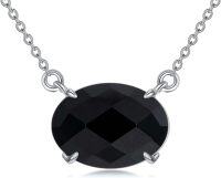 wholesale 925 Sterling Silver Black Onyx Oval Cut Gemstone Pendant Necklace for Women Fine s for Mom Wife Friends-black onyx