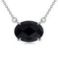 wholesale 925 Sterling Silver Black Onyx Oval Faceted Pendant Necklace Platinum Plated-0-0
