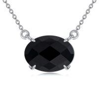 wholesale 925 Sterling Silver Black Onyx Oval Faceted Pendant Necklace Platinum Plated-black onyx