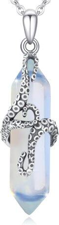 wholesale 925 Sterling Silver Rainbow Moonstone Octopus Tentacle Pendant Necklace Charm-0-0