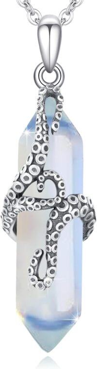 wholesale 925 Sterling Silver Rainbow Moonstone Octopus Tentacle Pendant Necklace Charm-C-Clear