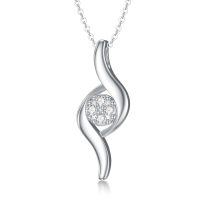 wholesale 925 Sterling Silver Curved Zircon Pendant Necklace With Sparkling Stones-Type 3