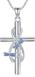 wholesale 925 Sterling Silver Dragonfly Cross Pendant Necklaces for Women Girls Gifts Jewelry 45cm Chain Length-0-0