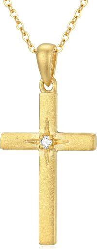 wholesale 14K Gold Diamond Dainty Cross Pendant Necklace for Women-Natural diamond 01