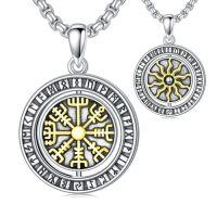 wholesale Viking Necklace 925 Sterling Silver Norse Jewelry For Fathers Day Anniversary Birthday Gifts Christmas Gifts For Men -style_name:C-Viking Vegvísir & Sun Gold