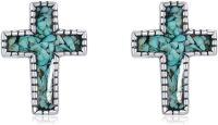 wholesale 925 Sterling Silver Turquoise Stone Cross Stud Earrings for Women and Grandmas-Stud
