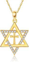 wholesale 14k Gold Star of David Cross CZ Pendant Necklace 14K Gold  Chain for Women Mom Lovers-0-0