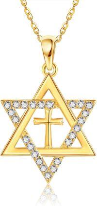 wholesale 14k Gold Star of David Cross CZ Pendant Necklace 14K Gold  Chain for Women Mom Lovers-Star of David Necklace