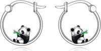 wholesale 925 Sterling Silver Hypoallergenic Bamboo Panda Huggie Hoop Earrings for Sensitive Ears-Panda