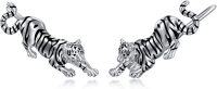 wholesale 925 Sterling Silver Black & White Tiger Studs for Women - Birthday Gift Ideas-Silver
