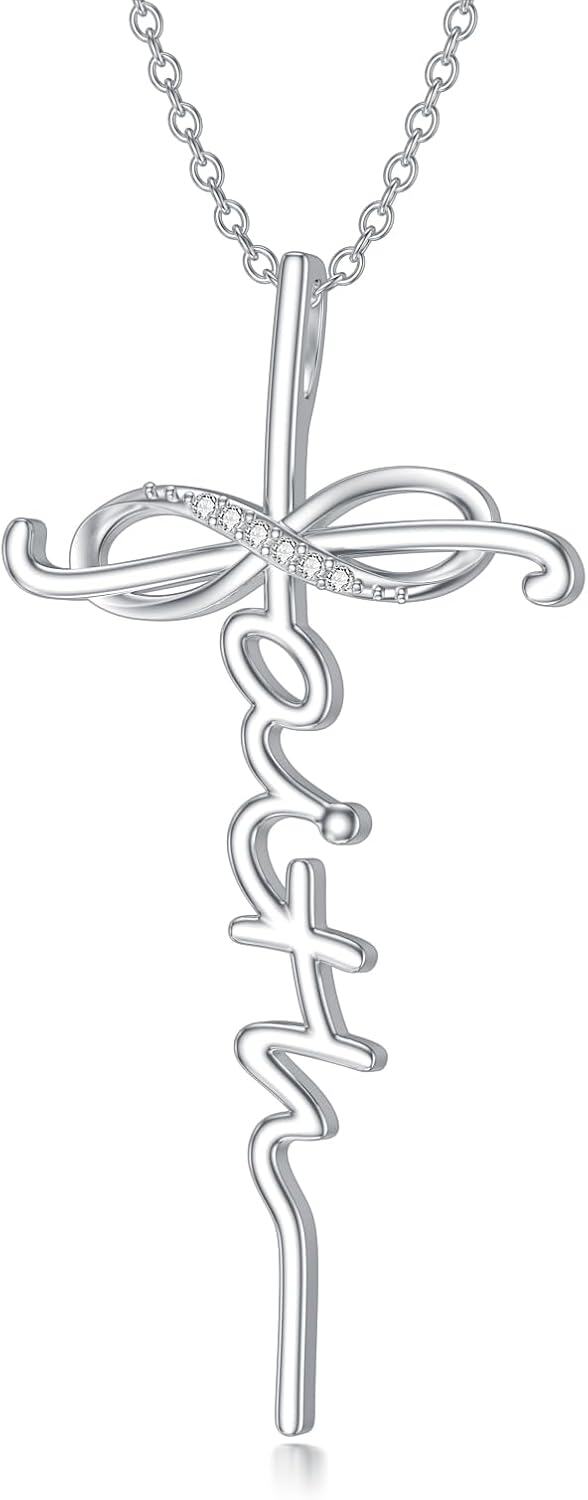 Sterling Silver Diamond Cross Necklace for Women-Type 11
