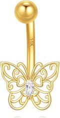 wholesale 14K Gold Butterfly Belly Button Ring for Women - Dangle Navel Piercing Jewelry with CZ Stone-0-0