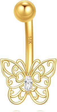 wholesale 14K Gold Butterfly Belly Button Ring for Women - Dangle Navel Piercing Jewelry with CZ Stone-Butterlfy