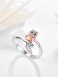 wholesale 925 Sterling Silver & Lab-Created White Opal Adjustable Owl Ring with Rose Gold Plating-0-1