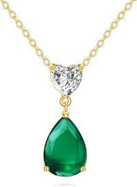 wholesale 14K Gold 0.5Ct Heart Moissanite & 2Ct Pear Emerald Pendant Necklace, 16+1 Adjustable Chain, Hypoallergenic, Lifetime Warranty-0.5 Carat 5mm Heart Moissanite+2 Carat 10 mm Pear Emerald