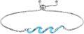 wholesale 925 Sterling Silver Green Stone Wave Adjustable Bracelet for Women - Ocean Inspired Beach Gift Idea-0-18