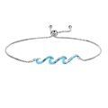 wholesale 925 Sterling Silver Green Stone Wave Adjustable Bracelet for Women - Ocean Inspired Beach Gift Idea-0-18