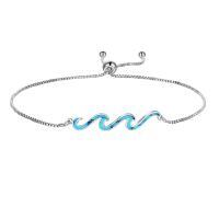 wholesale 925 Sterling Silver Green Stone Wave Adjustable Bracelet for Women - Ocean Inspired Beach Gift Idea-Created Turquoise
