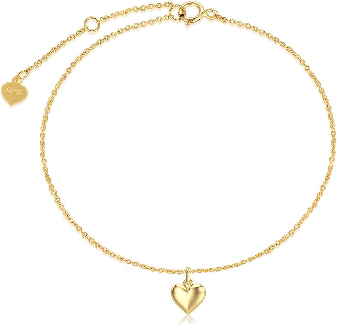 wholesale 14K Gold Heart Charm Ankle Anklet for Women - Adjustable Length (9-12 Inches)-0-0