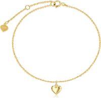 wholesale 14K Gold Heart Charm Ankle Anklet for Women - Adjustable Length (9-12 Inches)-Yellow Gold